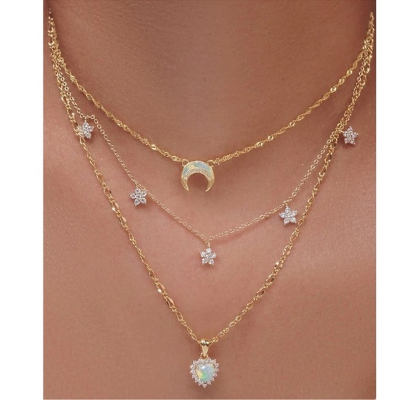 Couture Gypsy Jewelry - Gold Tone Rhinestone Heart Flowers Multilayer Necklace